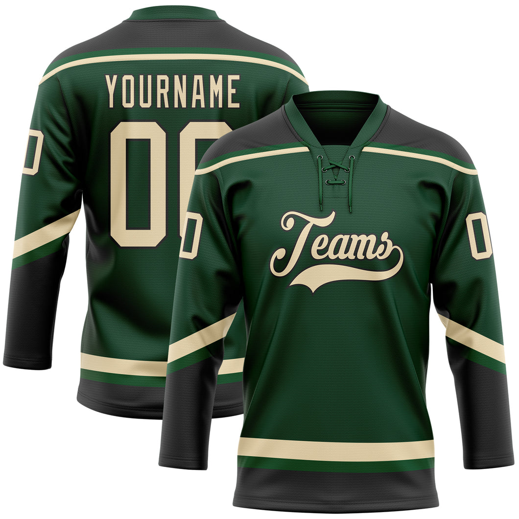 Custom Green City Cream-Black Hockey Lace Neck Jersey