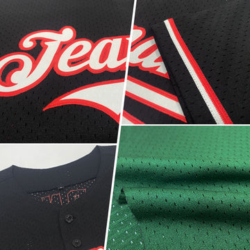 Custom Green Red-Cream Mesh Authentic Throwback Baseball Jersey