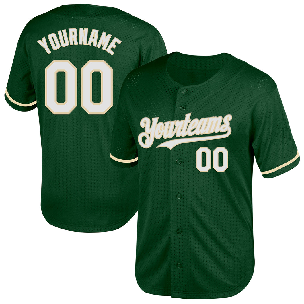 Custom Green White-Cream Mesh Authentic Throwback Baseball Jersey