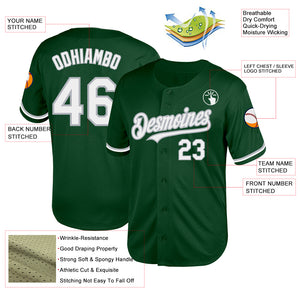 Custom Green White-Gray Mesh Authentic Throwback Baseball Jersey