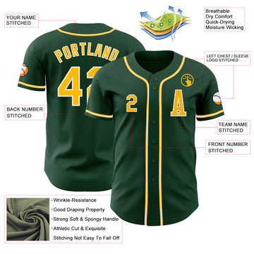 Custom Green Gold-White Authentic Baseball Jersey