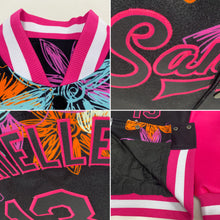 Load image into Gallery viewer, Custom Black Pink Flowers 3D Pattern Design Bomber Full-Snap Varsity Letterman Jacket
