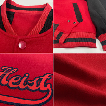 Custom Red Red-Black Bomber Full-Snap Varsity Letterman Two Tone Jacket