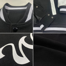 Load image into Gallery viewer, Custom Black White Bomber Full-Snap Varsity Letterman Two Tone Jacket
