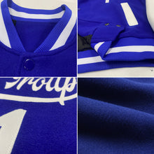Load image into Gallery viewer, Custom Royal White Bomber Full-Snap Varsity Letterman Two Tone Jacket
