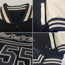 Load image into Gallery viewer, Custom Black Black-Cream Bomber Full-Snap Varsity Letterman Two Tone Jacket
