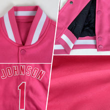 Load image into Gallery viewer, Custom Pink Pink-White Bomber Full-Snap Varsity Letterman Two Tone Jacket
