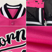 Load image into Gallery viewer, Custom Pink Black-White Bomber Full-Snap Varsity Letterman Two Tone Jacket
