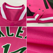 Load image into Gallery viewer, Custom Pink Green-White Bomber Full-Snap Varsity Letterman Two Tone Jacket
