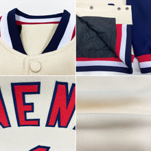 Load image into Gallery viewer, Custom Cream Red-Navy Bomber Full-Snap Varsity Letterman Two Tone Jacket
