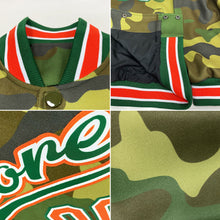 Load image into Gallery viewer, Custom Camo Orange-Kelly Green Bomber Full-Snap Varsity Letterman Salute To Service Jacket
