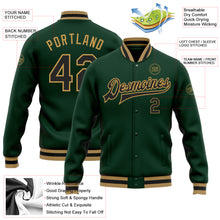 Load image into Gallery viewer, Custom Green Black-Old Gold Bomber Full-Snap Varsity Letterman Jacket
