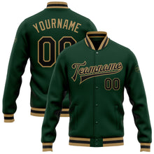 Load image into Gallery viewer, Custom Green Black-Old Gold Bomber Full-Snap Varsity Letterman Jacket
