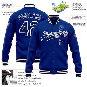 Custom Royal Navy-White Bomber Full-Snap Varsity Letterman Jacket