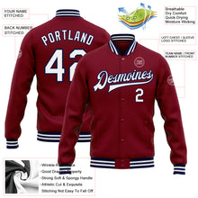 Load image into Gallery viewer, Custom Crimson White-Navy Bomber Full-Snap Varsity Letterman Jacket

