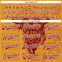 Load image into Gallery viewer, Custom Gold Maroon-Cream Angry Bull 3D Pattern Design Bomber Full-Snap Varsity Letterman Jacket
