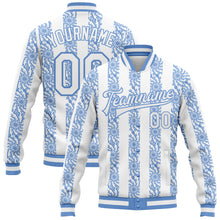 Load image into Gallery viewer, Custom Light Blue-White 3D Pattern Design Bomber Full-Snap Varsity Letterman Jacket
