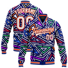 Load image into Gallery viewer, Custom Graffiti Pattern White-Orange Abstract Geometric Grunge Urban Street Art 3D Bomber Full-Snap Varsity Letterman Jacket
