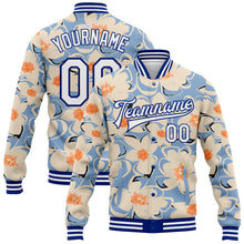 Load image into Gallery viewer, Custom Graffiti Pattern White-Royal Flower Pastoral Style 3D Bomber Full-Snap Varsity Letterman Jacket
