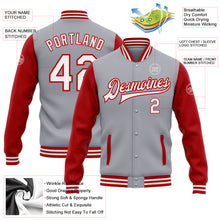 Load image into Gallery viewer, Custom Gray White-Red Bomber Full-Snap Varsity Letterman Two Tone Jacket
