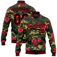 Load image into Gallery viewer, Custom Camo Black-Red Rose 3D Pattern Design Bomber Full-Snap Varsity Letterman Salute To Service Jacket
