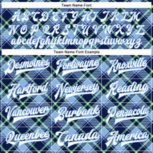 Load image into Gallery viewer, Custom Light Blue Navy-Neon Green Check Board 3D Pattern Design Bomber Full-Snap Varsity Letterman Jacket
