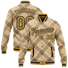 Load image into Gallery viewer, Custom City Cream Old Gold Black-Light Pink Check Board 3D Pattern Design Bomber Full-Snap Varsity Letterman Jacket
