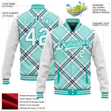 Load image into Gallery viewer, Custom Ice Blue Aqua-Navy Check Board 3D Pattern Design Bomber Full-Snap Varsity Letterman Jacket

