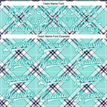 Load image into Gallery viewer, Custom Ice Blue Aqua-Navy Check Board 3D Pattern Design Bomber Full-Snap Varsity Letterman Jacket
