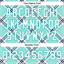 Load image into Gallery viewer, Custom Ice Blue Aqua-Navy Check Board 3D Pattern Design Bomber Full-Snap Varsity Letterman Jacket
