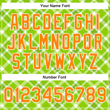 Load image into Gallery viewer, Custom Neon Green Bay Orange-White Check Board 3D Pattern Design Bomber Full-Snap Varsity Letterman Jacket
