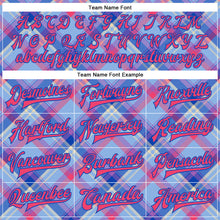 Load image into Gallery viewer, Custom Light Blue Neon Pink Thunder Blue-Cream Check Board 3D Pattern Design Bomber Full-Snap Varsity Letterman Jacket
