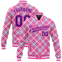 Load image into Gallery viewer, Custom Light Pink Purple-Pink Check Board 3D Pattern Design Bomber Full-Snap Varsity Letterman Jacket
