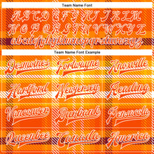 Load image into Gallery viewer, Custom Orange White Check Board 3D Pattern Design Bomber Full-Snap Varsity Letterman Jacket
