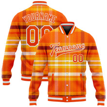 Load image into Gallery viewer, Custom Orange White Check Board 3D Pattern Design Bomber Full-Snap Varsity Letterman Jacket
