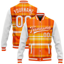 Load image into Gallery viewer, Custom Orange White Check Board 3D Pattern Design Bomber Full-Snap Varsity Letterman Jacket
