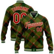 Load image into Gallery viewer, Custom Green Red-Cream Check Board 3D Pattern Design Bomber Full-Snap Varsity Letterman Jacket
