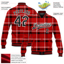 Load image into Gallery viewer, Custom Red Black-White Classic Western Plaid 3D Pattern Design Bomber Full-Snap Varsity Letterman Jacket
