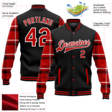 Load image into Gallery viewer, Custom Black Red-White Classic Western Plaid 3D Pattern Design Bomber Full-Snap Varsity Letterman Jacket
