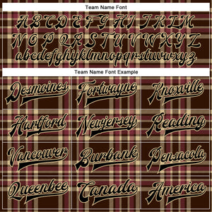 Custom Brown Black Vegas Gold City Cream-Crimson Classic Western Plaid 3D Pattern Design Bomber Full-Snap Varsity Letterman Jacket