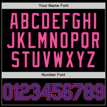 Load image into Gallery viewer, Custom Black Purple-Pink Bomber Full-Snap Varsity Letterman Hoodie Jacket
