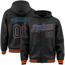 Load image into Gallery viewer, Custom Black Powder Blue-Orange Bomber Full-Snap Varsity Letterman Hoodie Jacket

