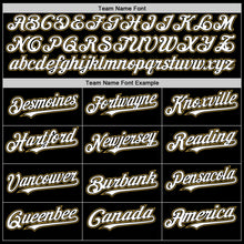 Load image into Gallery viewer, Custom Black White-Old Gold Bomber Full-Snap Varsity Letterman Hoodie Jacket
