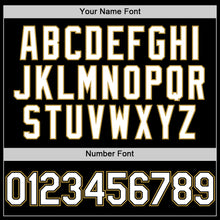 Load image into Gallery viewer, Custom Black White-Old Gold Bomber Full-Snap Varsity Letterman Hoodie Jacket
