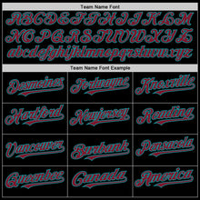 Load image into Gallery viewer, Custom Black Crimson-Teal Bomber Full-Snap Varsity Letterman Hoodie Jacket
