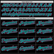 Load image into Gallery viewer, Custom Black Pink-Aqua Bomber Full-Snap Varsity Letterman Hoodie Jacket
