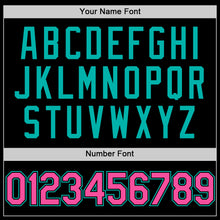 Load image into Gallery viewer, Custom Black Pink-Aqua Bomber Full-Snap Varsity Letterman Hoodie Jacket
