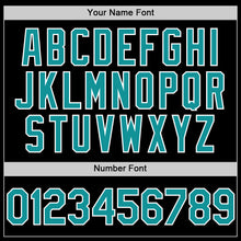 Load image into Gallery viewer, Custom Black Teal-White Bomber Full-Snap Varsity Letterman Hoodie Jacket
