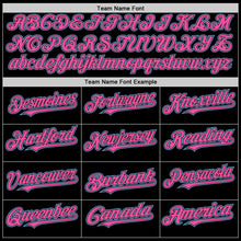 Load image into Gallery viewer, Custom Black Pink-Light Blue Bomber Full-Snap Varsity Letterman Hoodie Jacket
