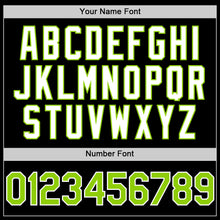 Load image into Gallery viewer, Custom Black Neon Green-White Bomber Full-Snap Varsity Letterman Hoodie Jacket
